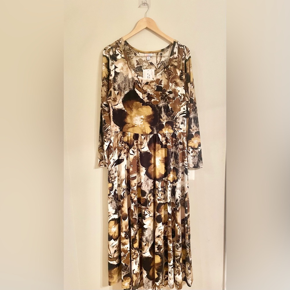 NWT- LuLaRoe Brown Floral Long Sleeve Dress Size XL